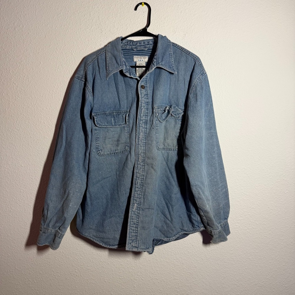 Vintage Covington Shirt Mens L 42-44 Blue Denim Long Sleeve Retro Button Up‎